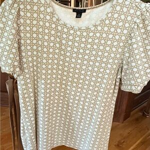 Ann Taylor Cream Top with Tan Geometric Print